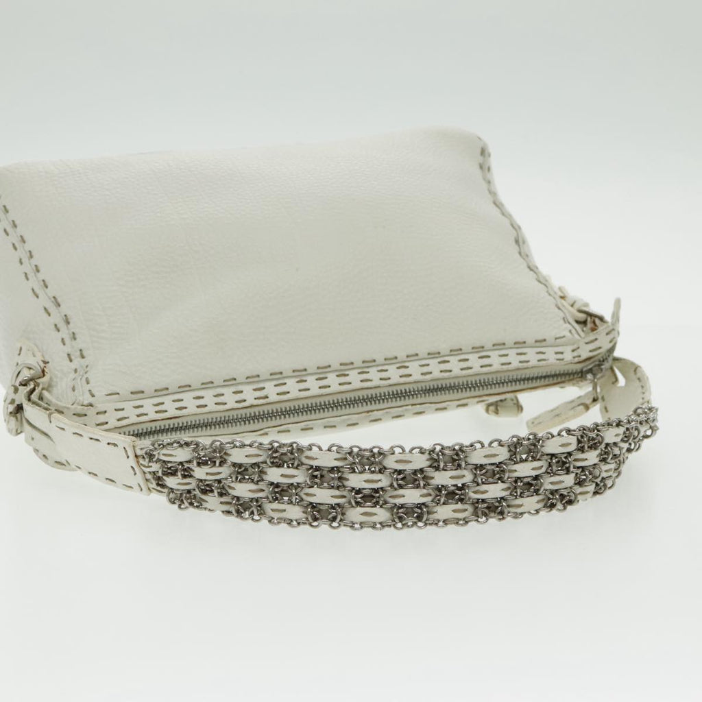 FENDI Shoulder Bag Leather White Silver 96639