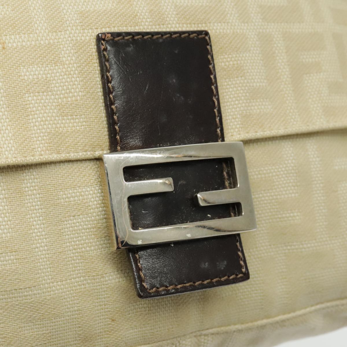 FENDI Zucca Canvas Mamma Baguette Shoulder Bag Beige 96676