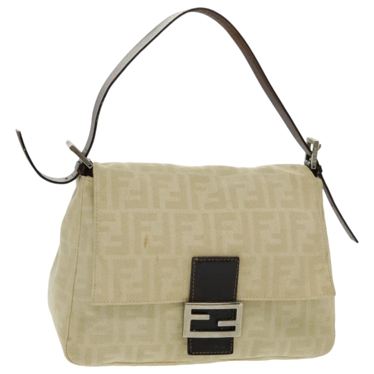 FENDI Zucca Canvas Mamma Baguette Shoulder Bag Beige 96676