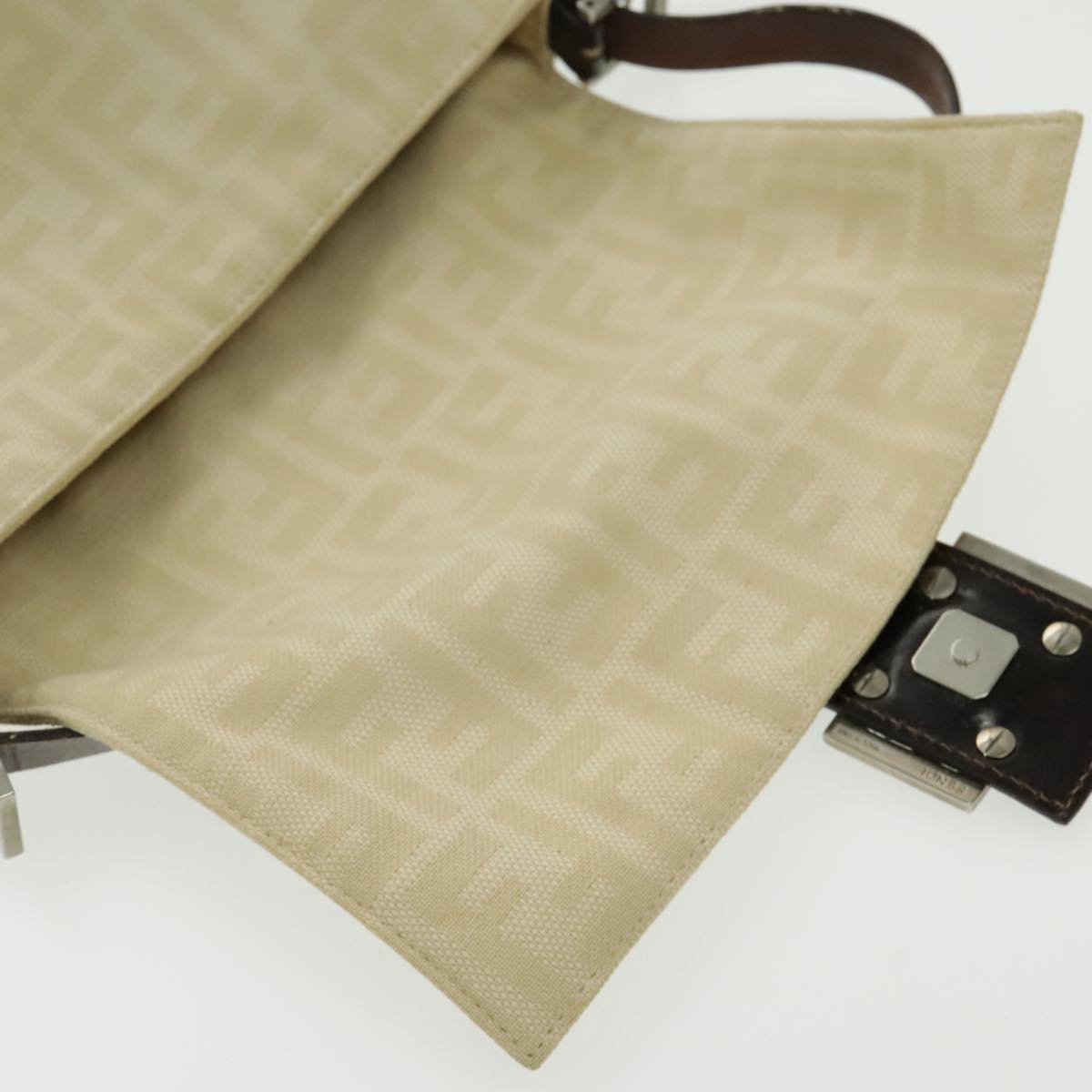 FENDI Zucca Canvas Mamma Baguette Shoulder Bag Beige 96676