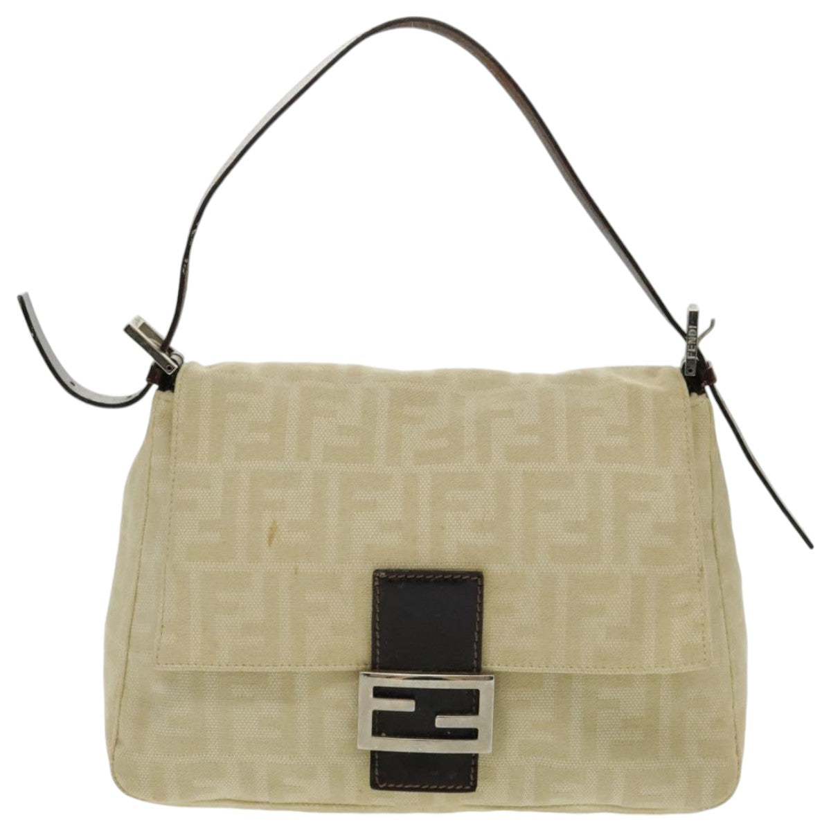 FENDI Zucca Canvas Mamma Baguette Shoulder Bag Beige 96676