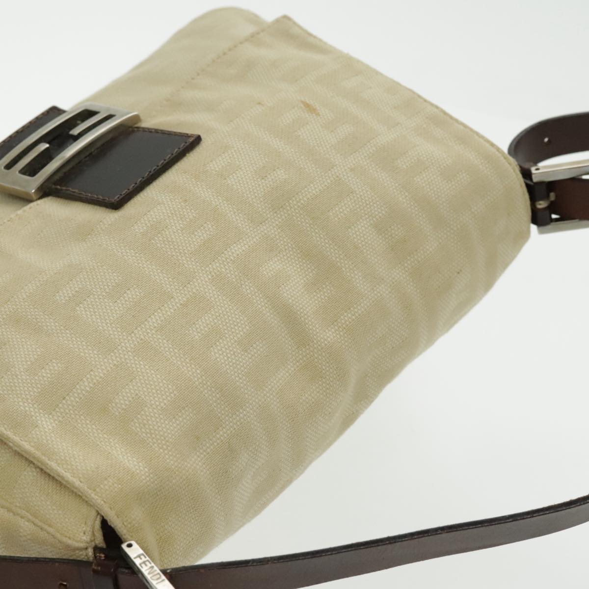 FENDI Zucca Canvas Mamma Baguette Shoulder Bag Beige 96676