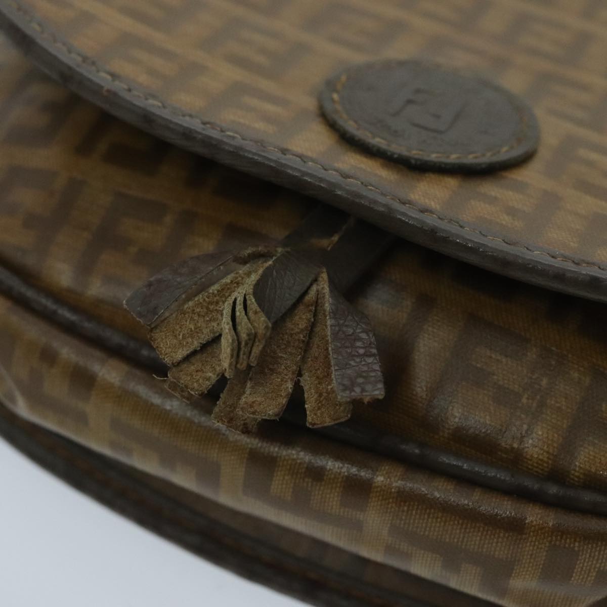 FENDI Zucchino Canvas Shoulder Bag Brown 96678