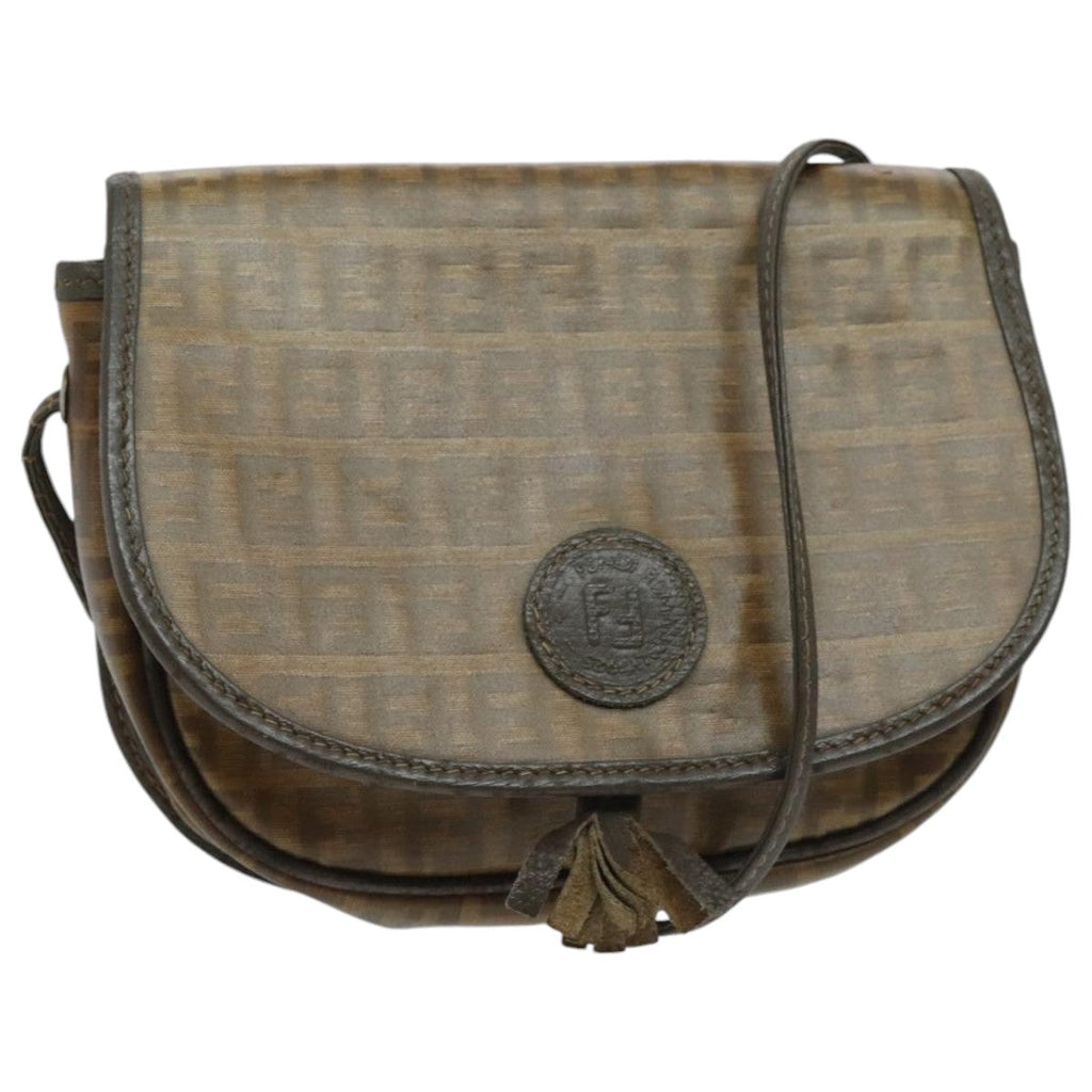 FENDI Zucchino Canvas Shoulder Bag Brown 96678