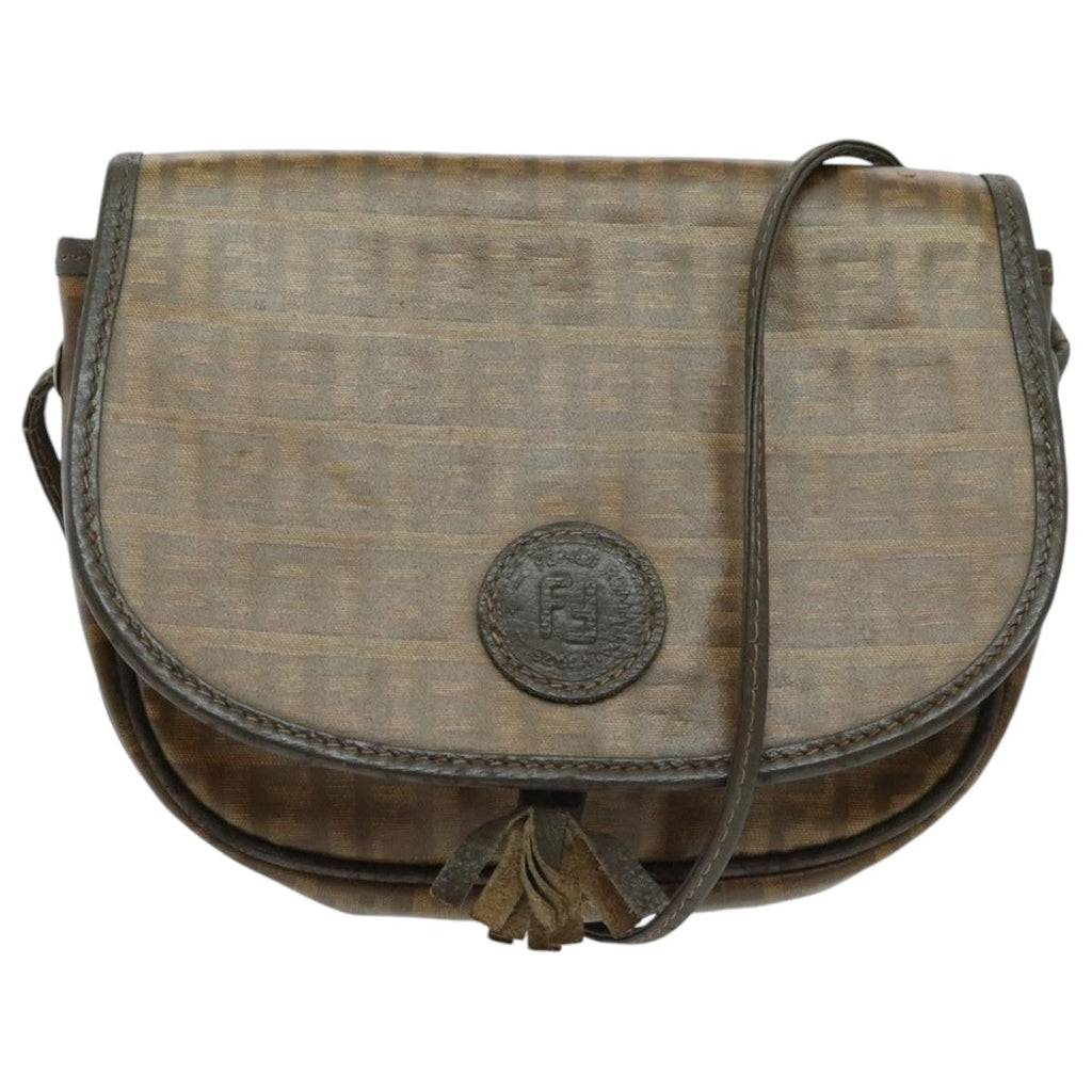 FENDI Zucchino Canvas Shoulder Bag Brown 96678