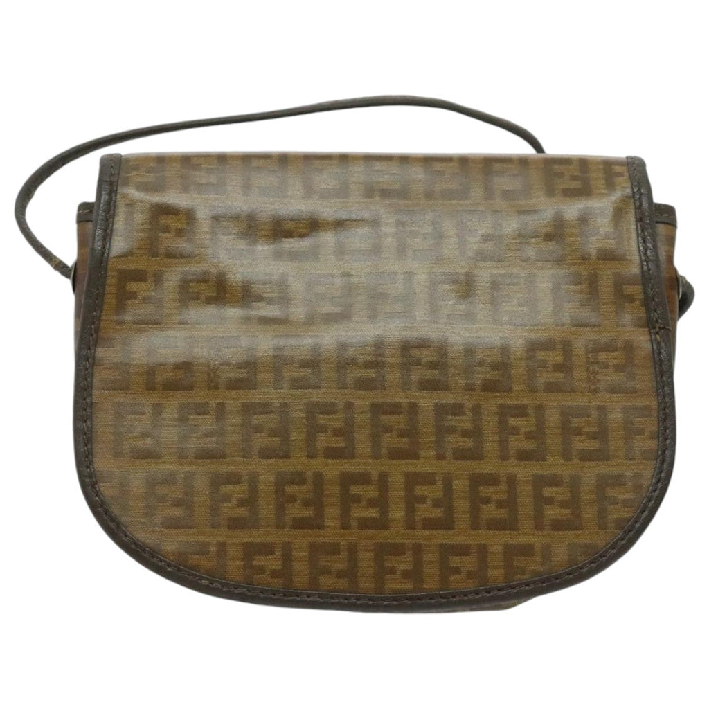FENDI Zucchino Canvas Shoulder Bag Brown 96678