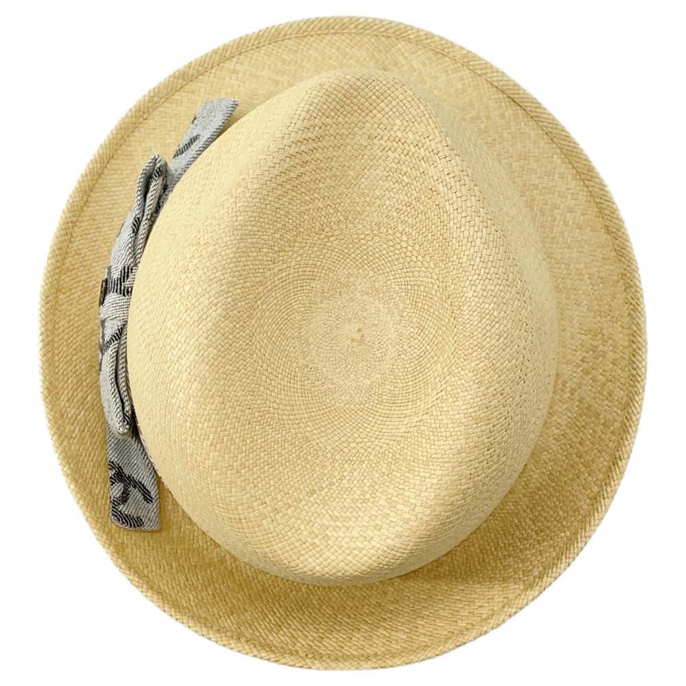 CHANEL CC Logo Ribbon Straw Hat Size M Beige/Gray Straw Cotton