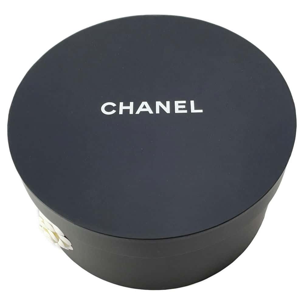 CHANEL CC Logo Ribbon Straw Hat Size M Beige/Gray Straw Cotton