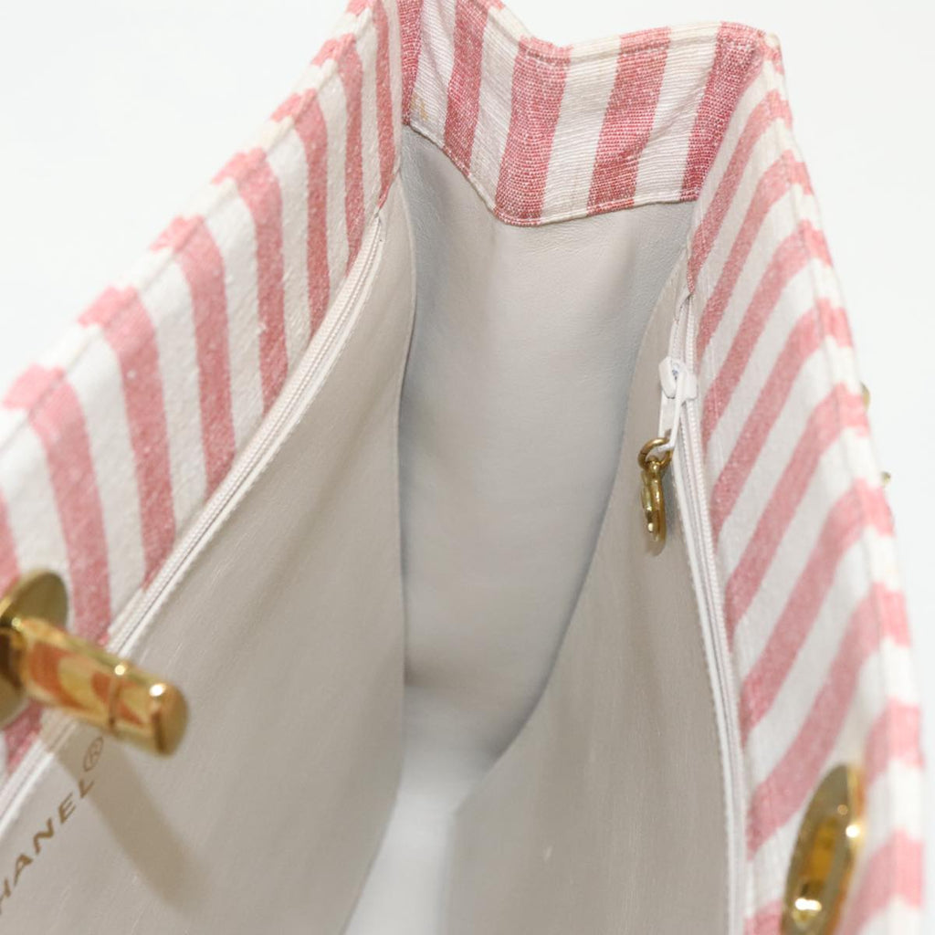 CHANEL Matelasse Chain Shoulder Bag Canvas Gold Pink CC 96691S