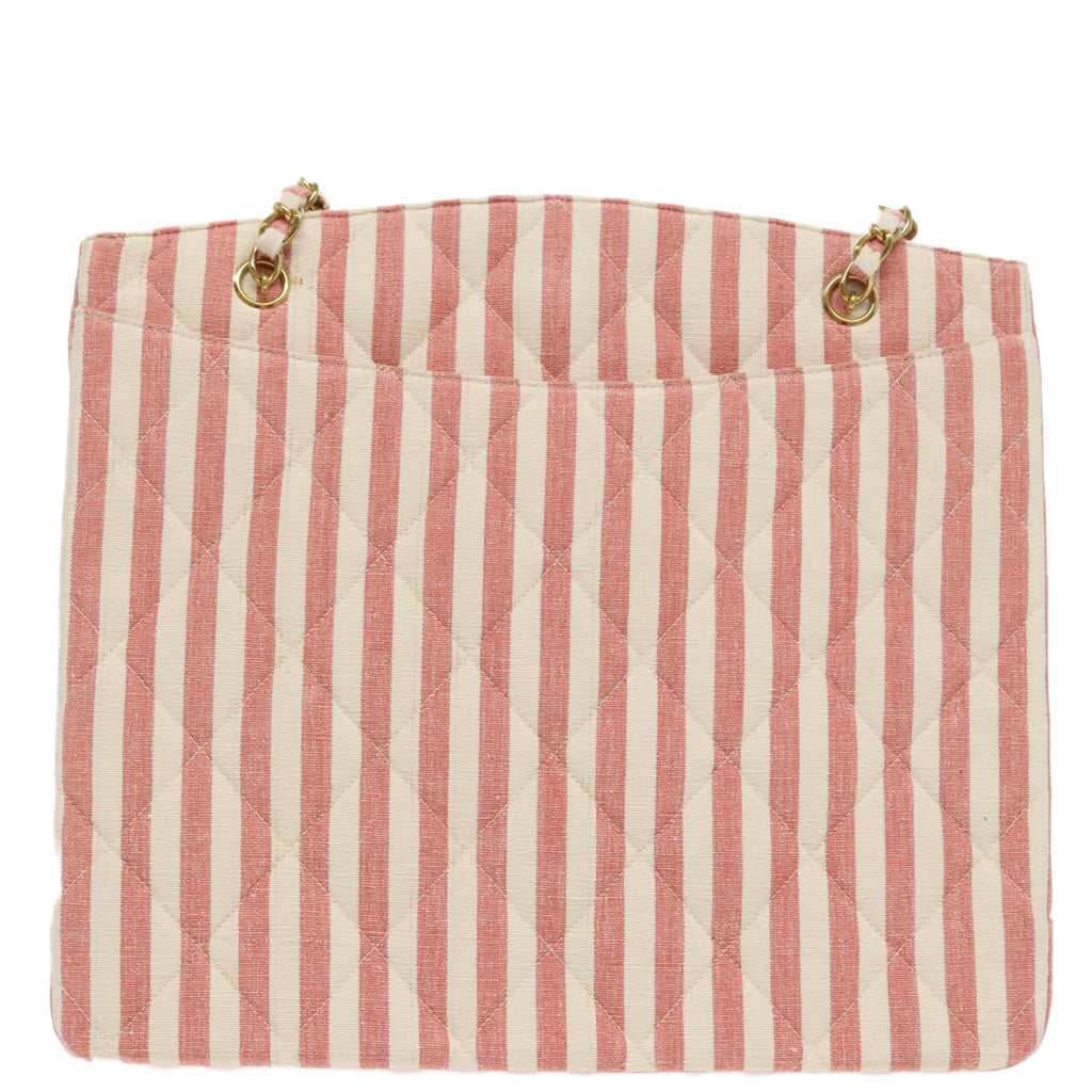 CHANEL Matelasse Chain Shoulder Bag Canvas Gold Pink CC 96691S