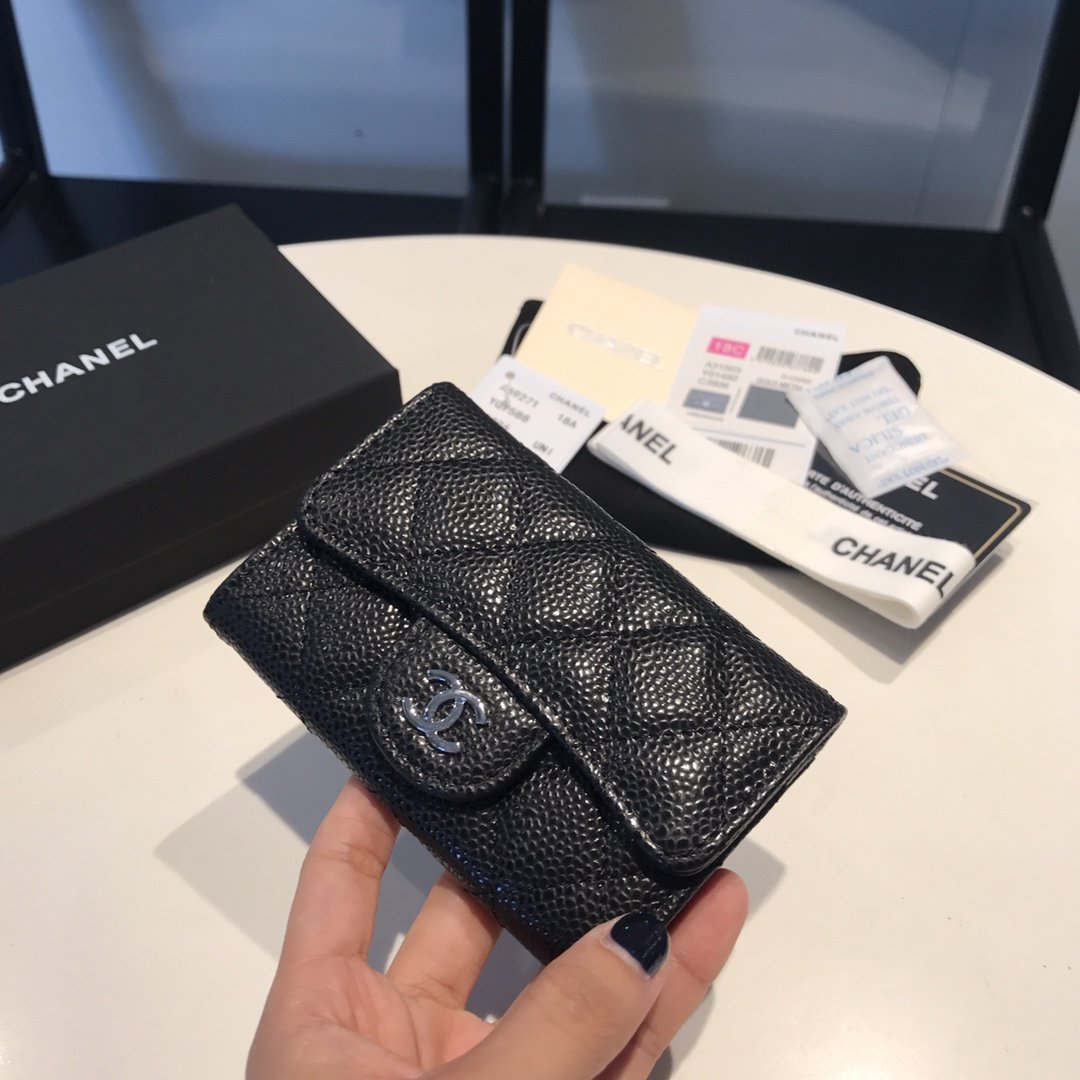 CHL Classic Card Holder Silver Hardware Black For Women, Women’s Wallet 4.5in/11.5cm