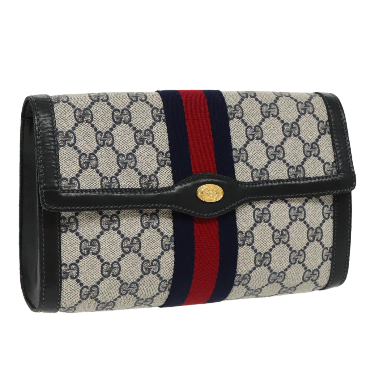 GUCCI GG Supreme Sherry Line Clutch Bag PVC Navy Red 67 014 3087 96744