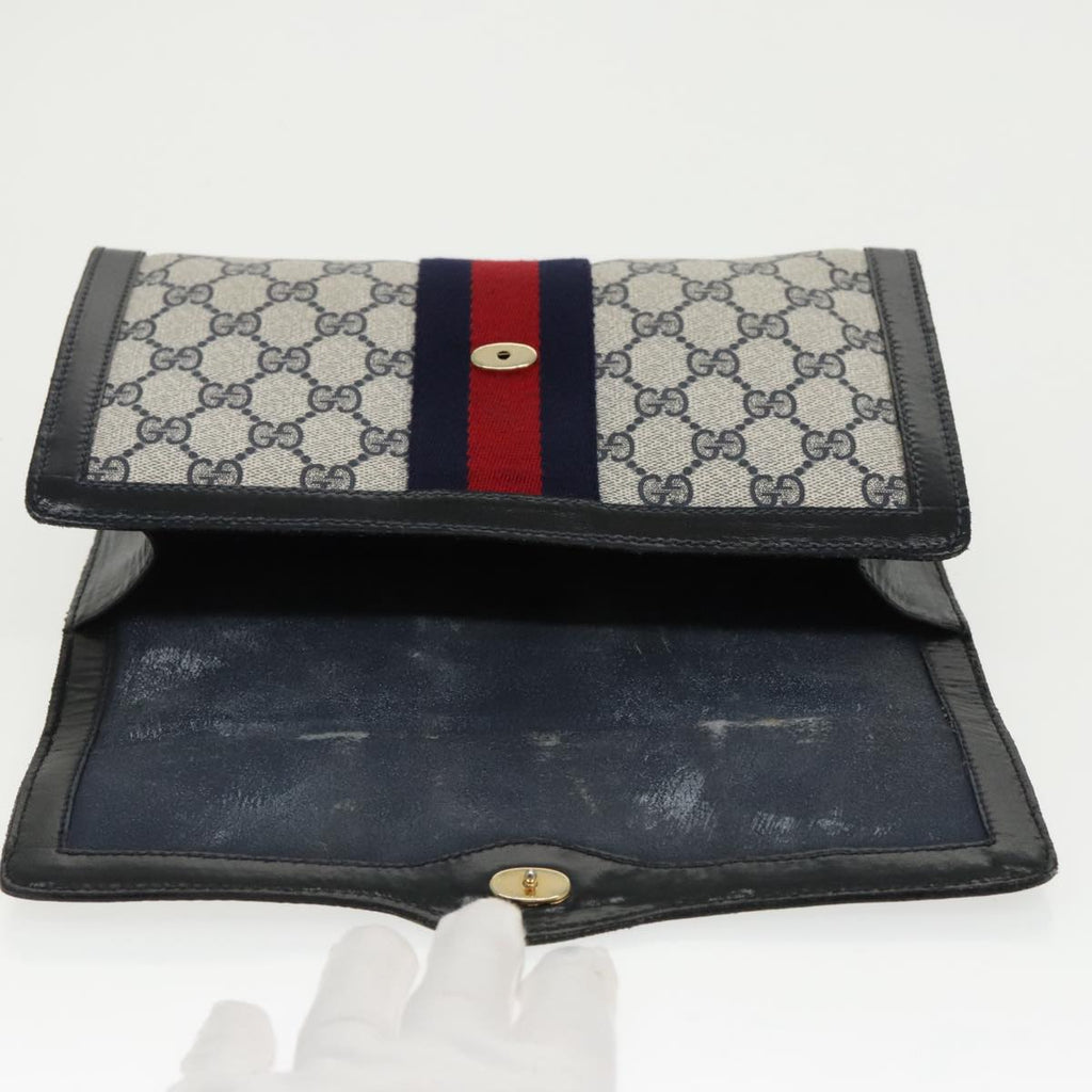 GUCCI GG Supreme Sherry Line Clutch Bag PVC Navy Red 67 014 3087 96744