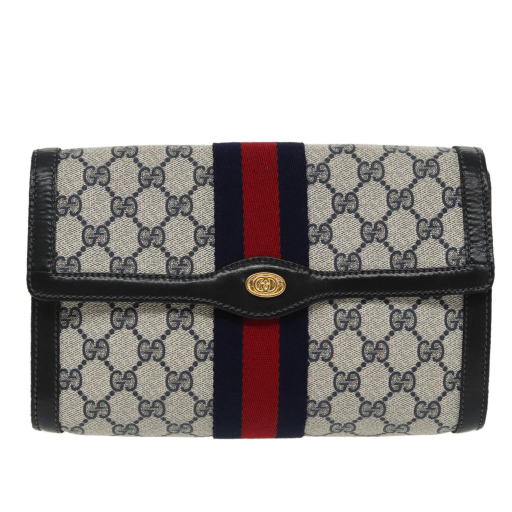 GUCCI GG Supreme Sherry Line Clutch Bag PVC Navy Red 67 014 3087 96744