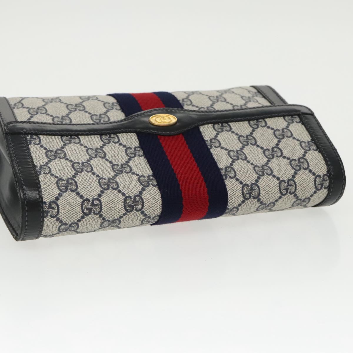 GUCCI GG Supreme Sherry Line Clutch Bag PVC Navy Red 67 014 3087 96744