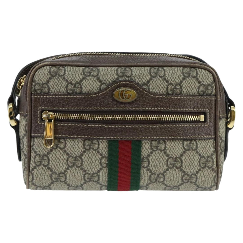 GUCCI GG Supreme Web Sherry Line Shoulder Bag PVC Beige Red 517350 96748