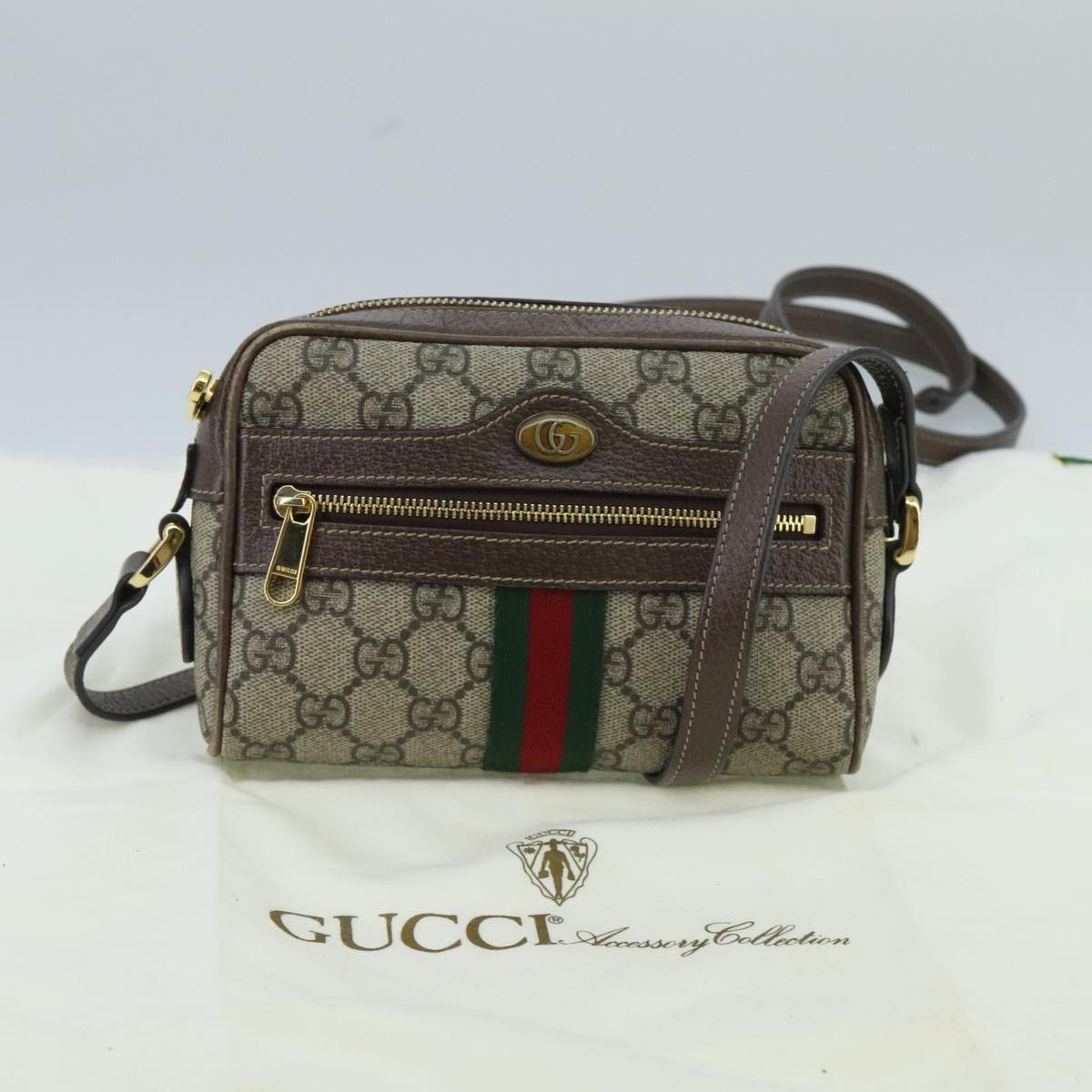 GUCCI GG Supreme Web Sherry Line Shoulder Bag PVC Beige Red 517350 96748