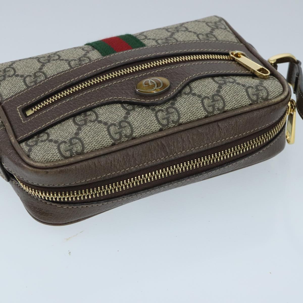 GUCCI GG Supreme Web Sherry Line Shoulder Bag PVC Beige Red 517350 96748