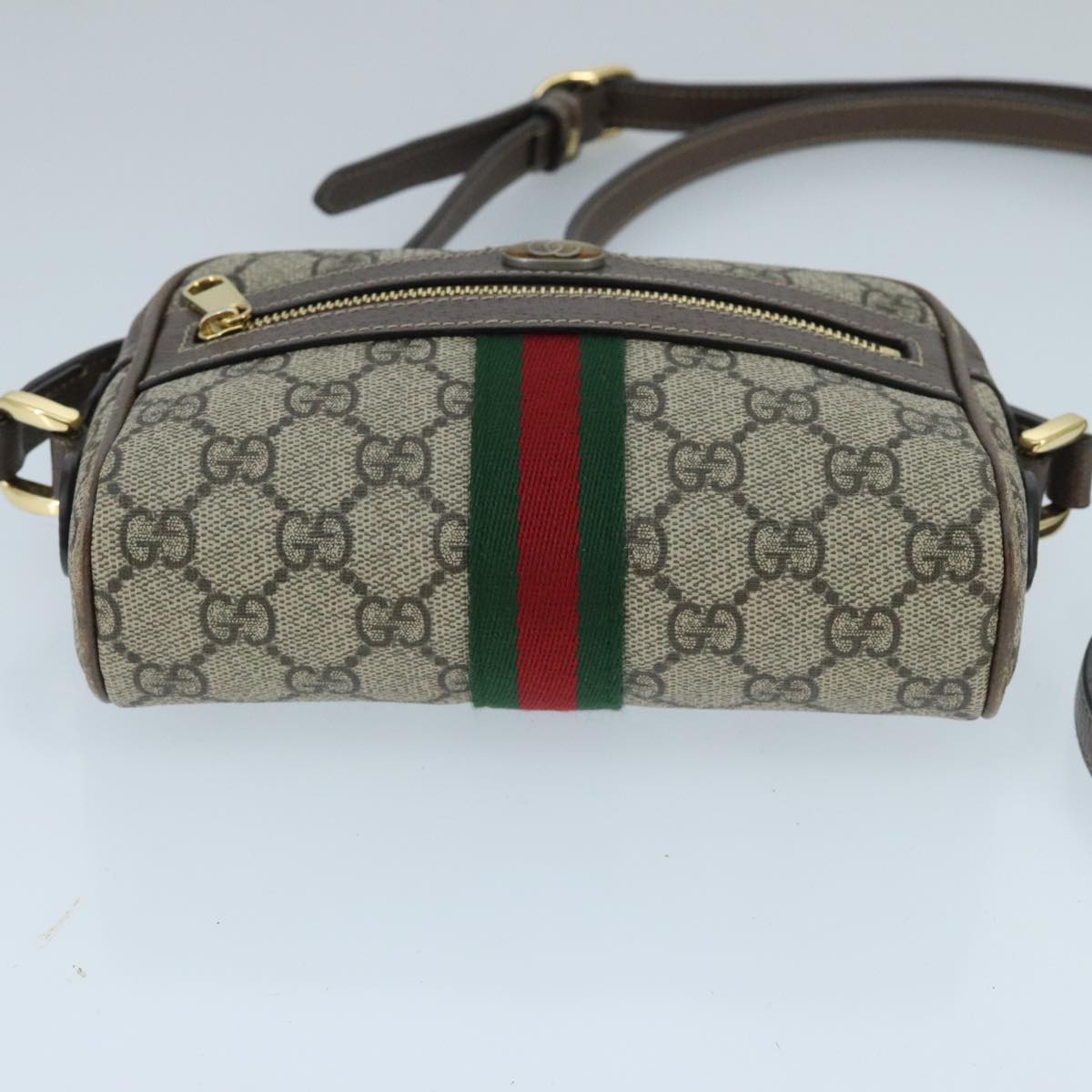 GUCCI GG Supreme Web Sherry Line Shoulder Bag PVC Beige Red 517350 96748