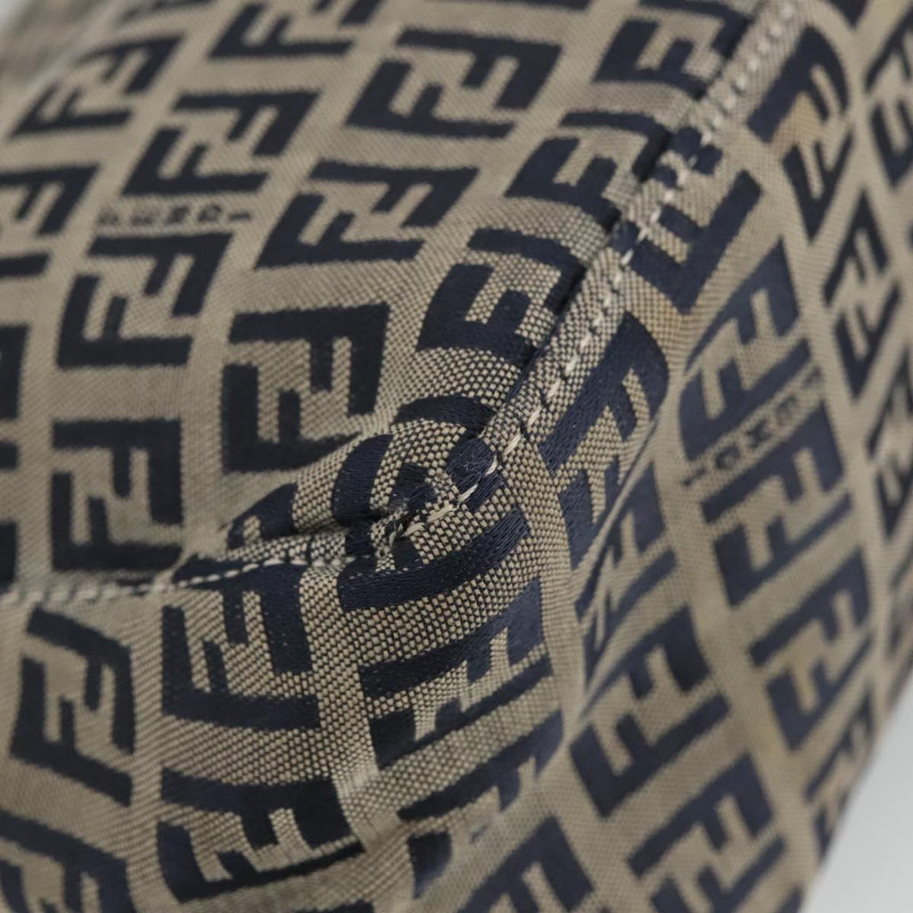 FENDI Zucchino Canvas Hand Bag Navy Silver 96939