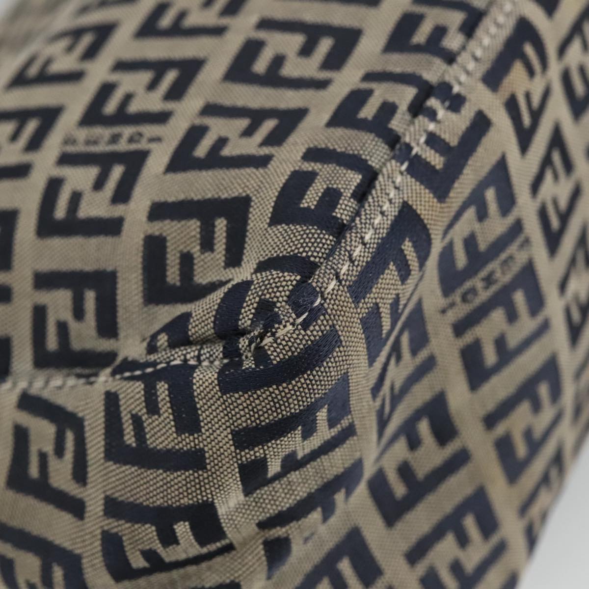 FENDI Zucchino Canvas Hand Bag Navy Silver 96939
