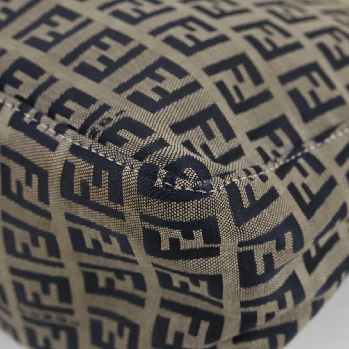 FENDI Zucchino Canvas Hand Bag Navy Silver 96939