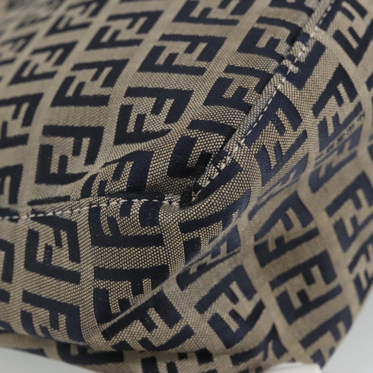 FENDI Zucchino Canvas Hand Bag Navy Silver 96939