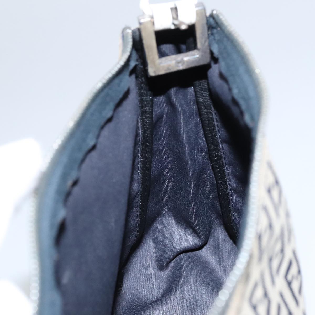 FENDI Zucchino Canvas Hand Bag Navy Silver 96939