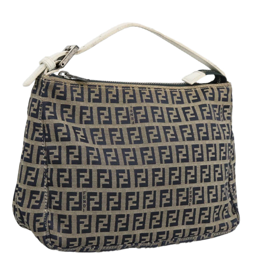 FENDI Zucchino Canvas Hand Bag Navy Silver 96939