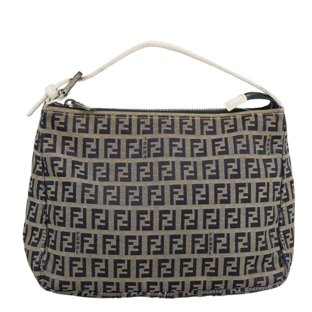 FENDI Zucchino Canvas Hand Bag Navy Silver 96939