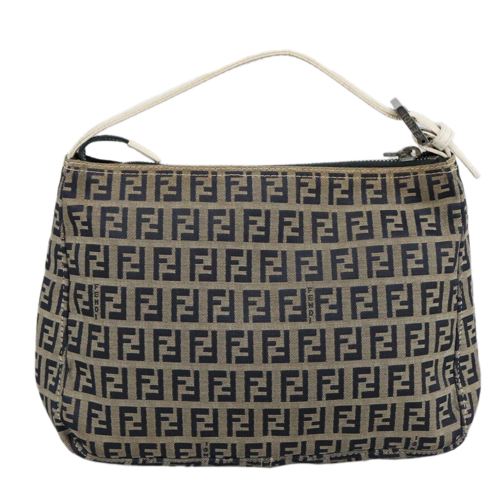 FENDI Zucchino Canvas Hand Bag Navy Silver 96939