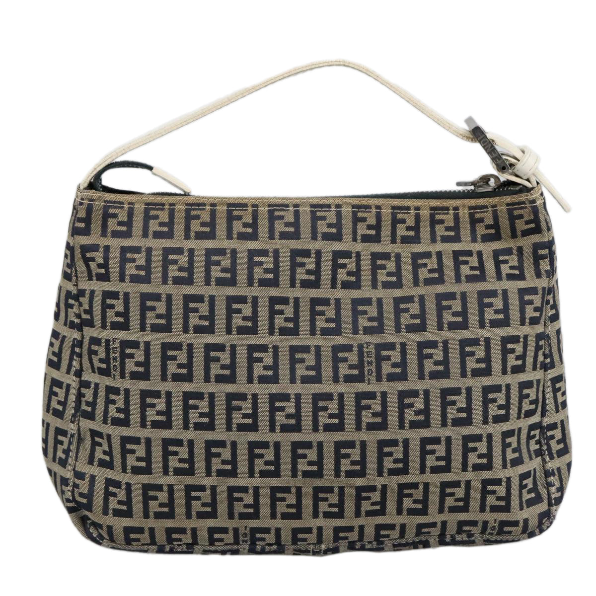 FENDI Zucchino Canvas Hand Bag Navy Silver 96939