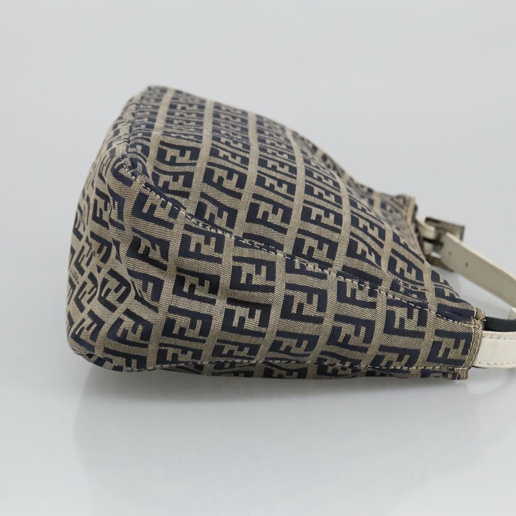 FENDI Zucchino Canvas Hand Bag Navy Silver 96939
