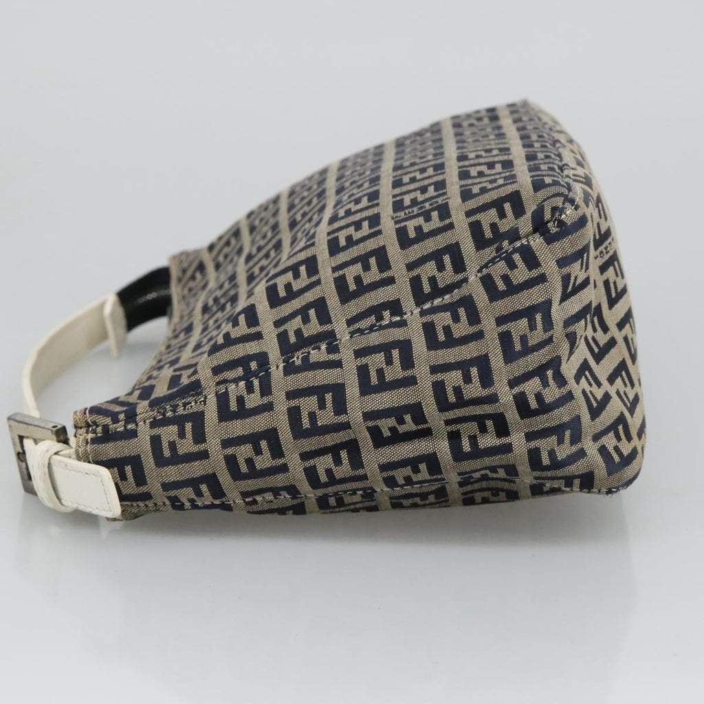 FENDI Zucchino Canvas Hand Bag Navy Silver 96939