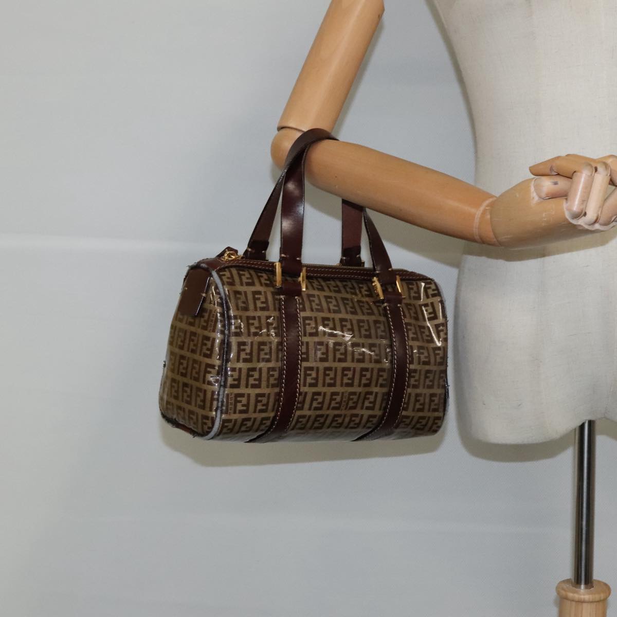 FENDI Zucchino Canvas Hand Bag Beige Gold 96946