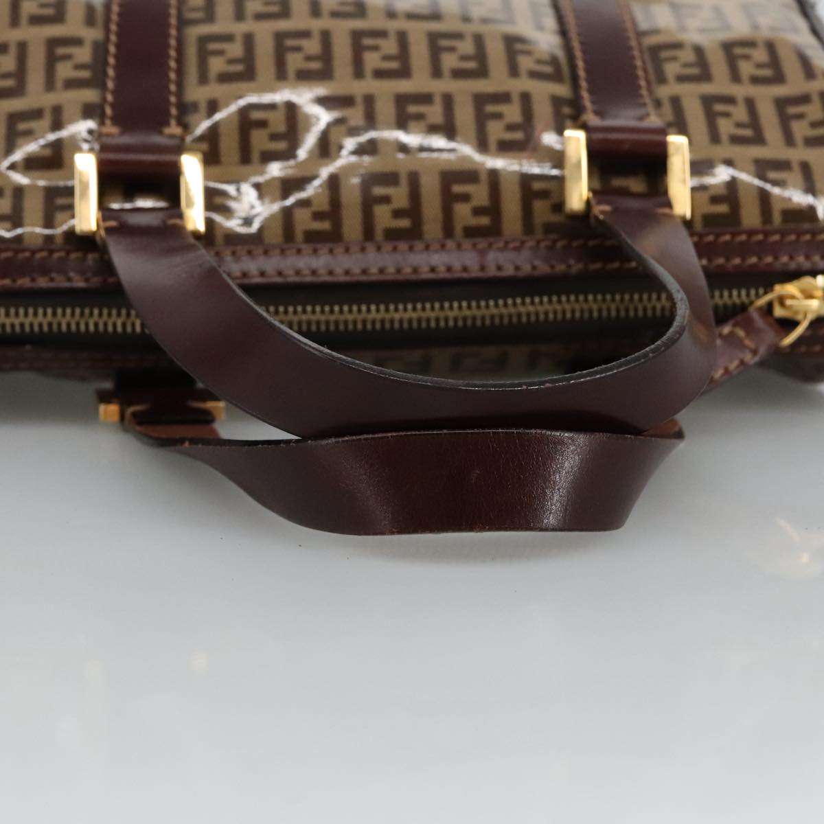 FENDI Zucchino Canvas Hand Bag Beige Gold 96946
