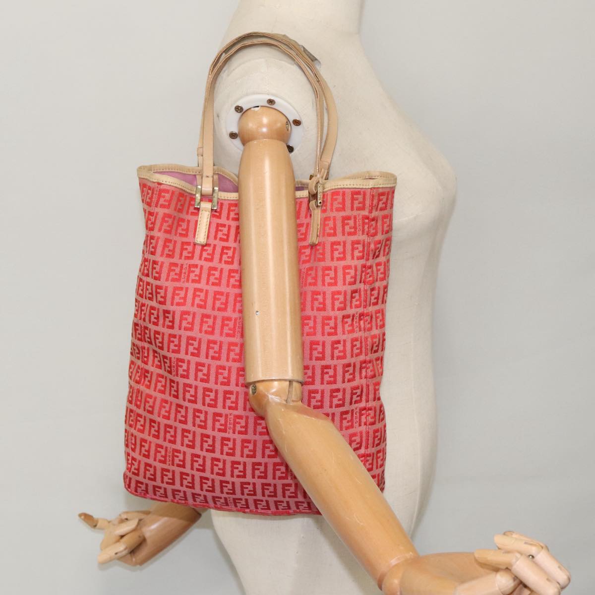 FENDI Zucchino Canvas Hand Bag Red Gold 96951