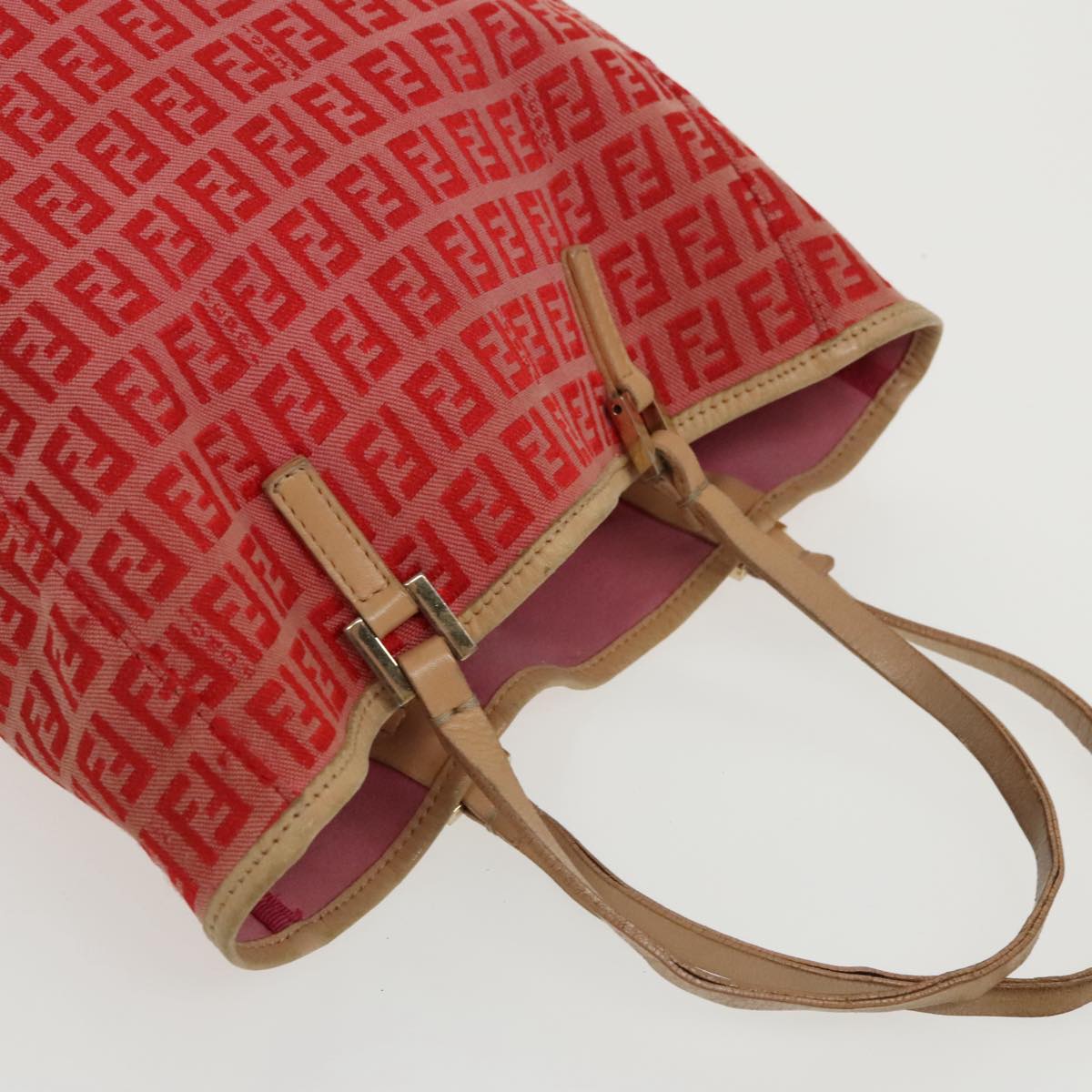 FENDI Zucchino Canvas Hand Bag Red Gold 96951