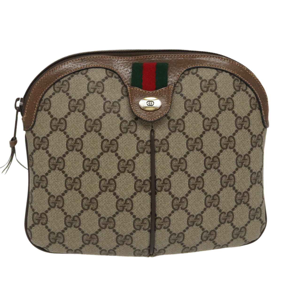 GUCCI GG Supreme Web Sherry Line Shoulder Bag PVC Beige 904 02 047 96969