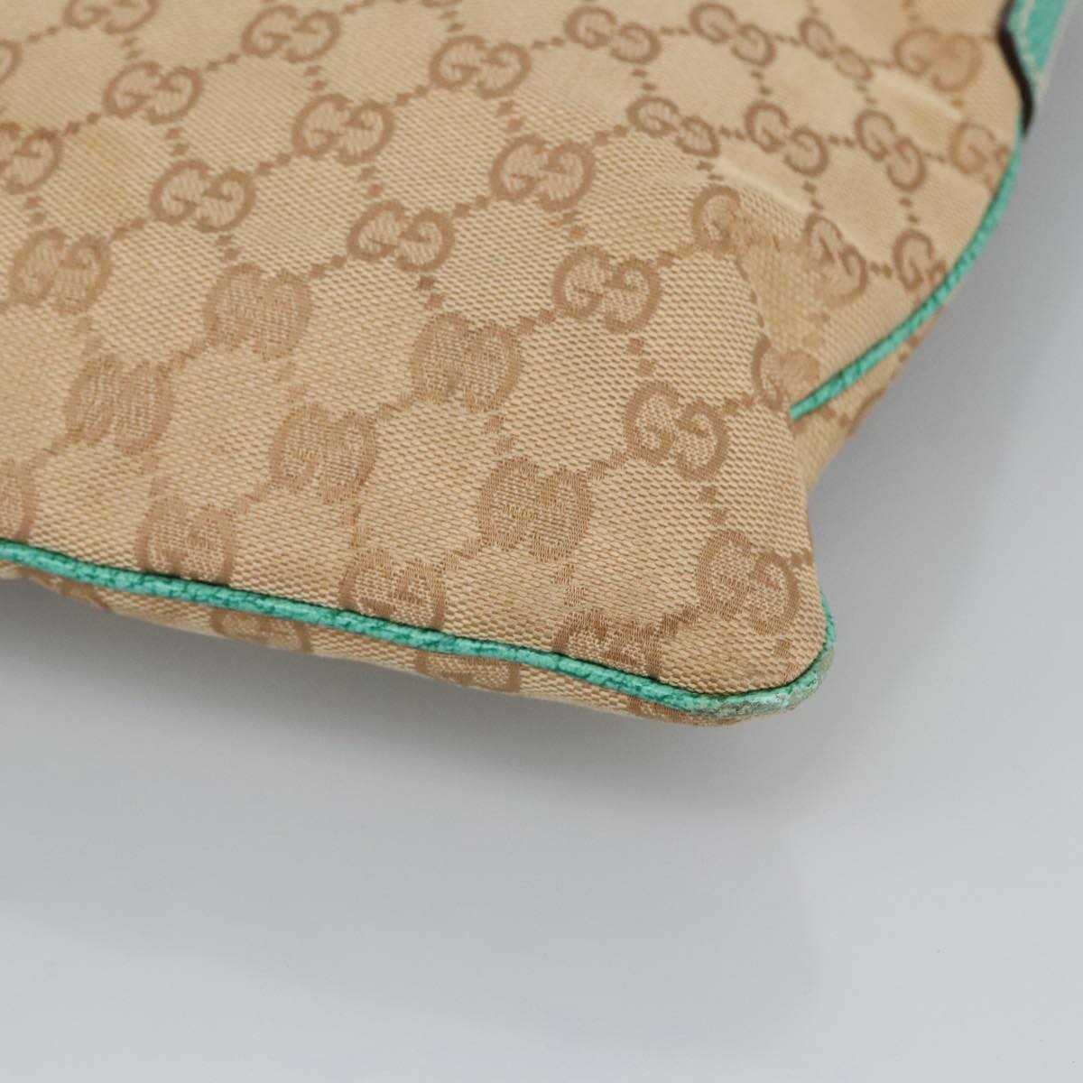 GUCCI GG Canvas Shoulder Bag Beige Silver Green 113013 96980
