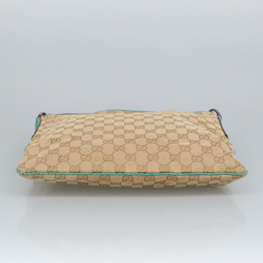 GUCCI GG Canvas Shoulder Bag Beige Silver Green 113013 96980