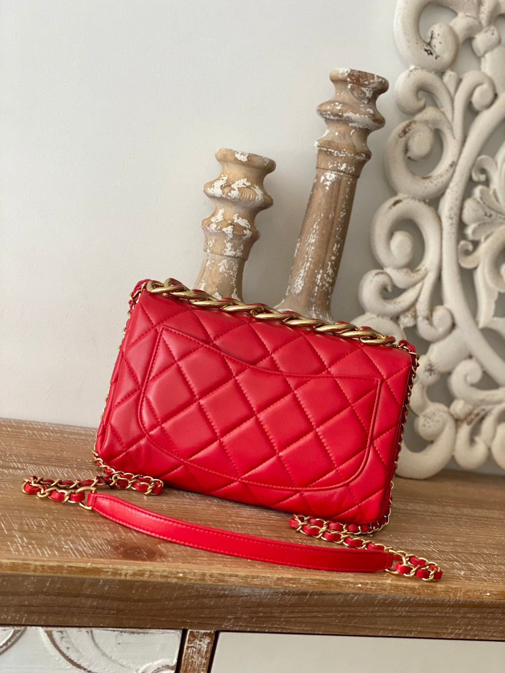 CHLLarge Flap Red Bag For Women 23cm/9in