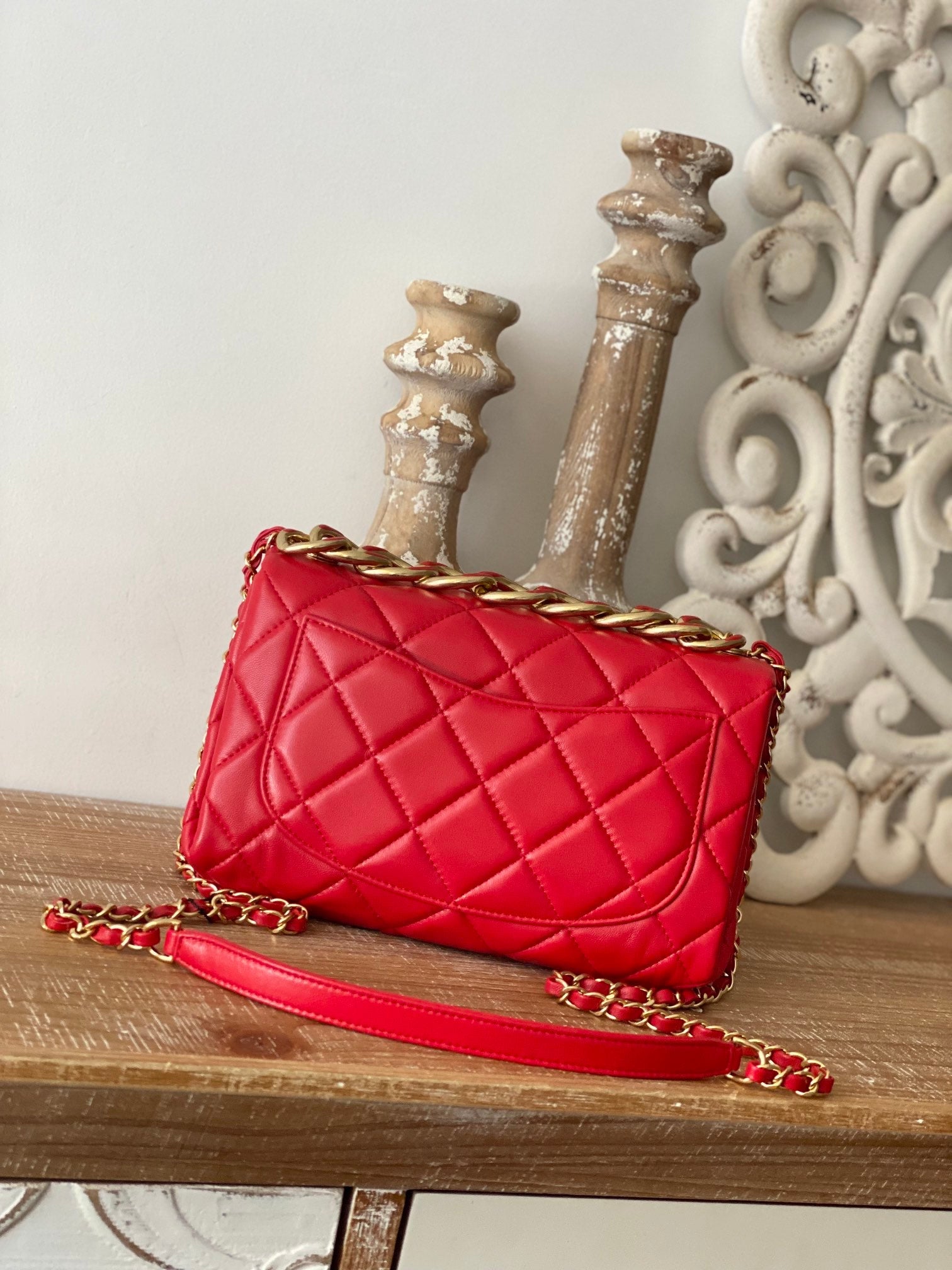 CHLLarge Flap Red Bag For Women 23cm/9in