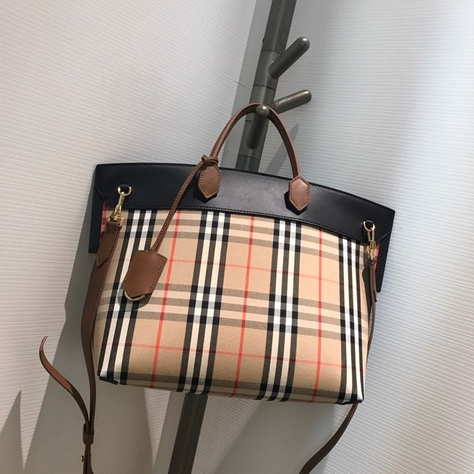 GLAMI Small Vintage Check Society Top Handle Bag For Women, Bags 14.6in/37cm