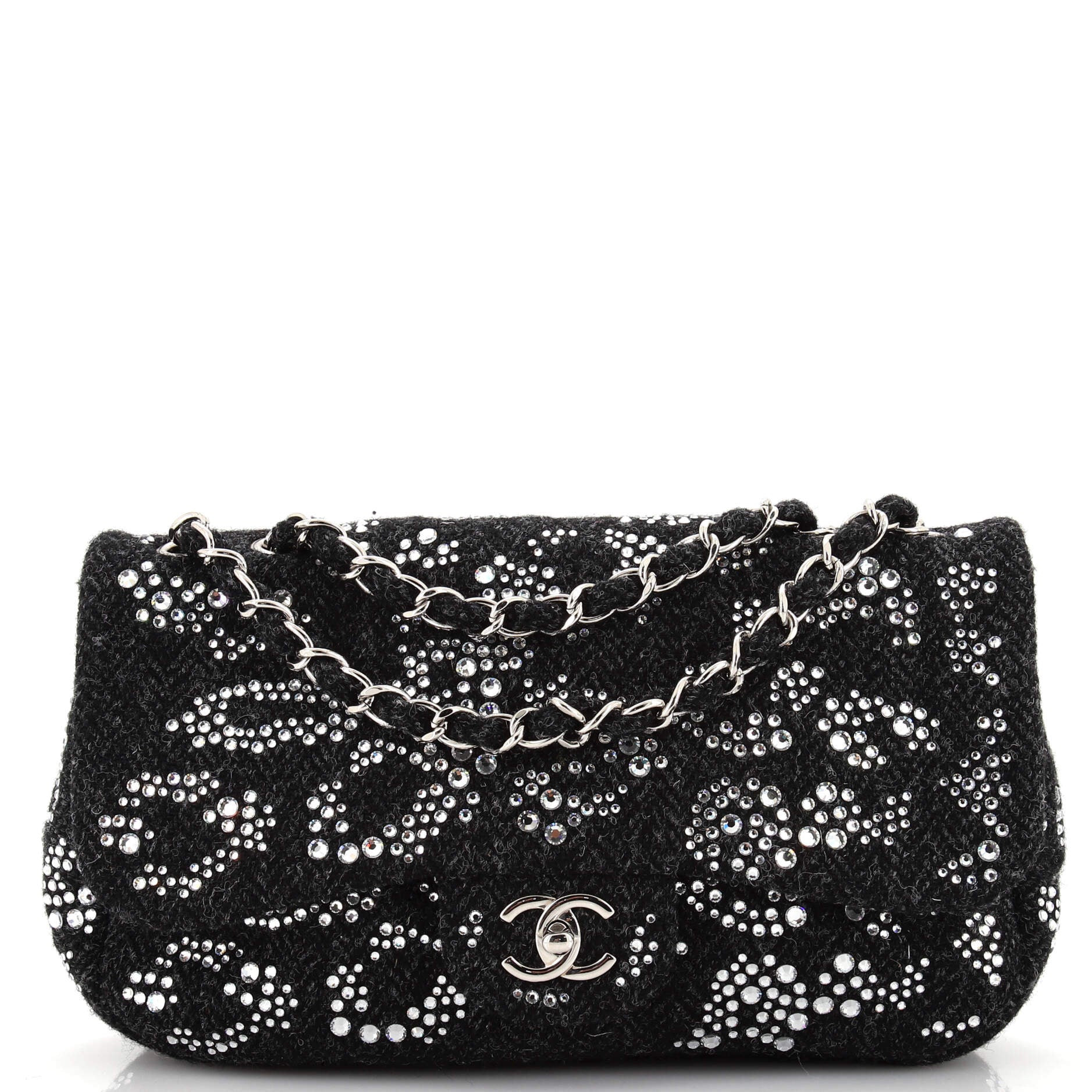 CHANEL Leopard CC Flap Bag Crystal Embellished Tweed Jumbo