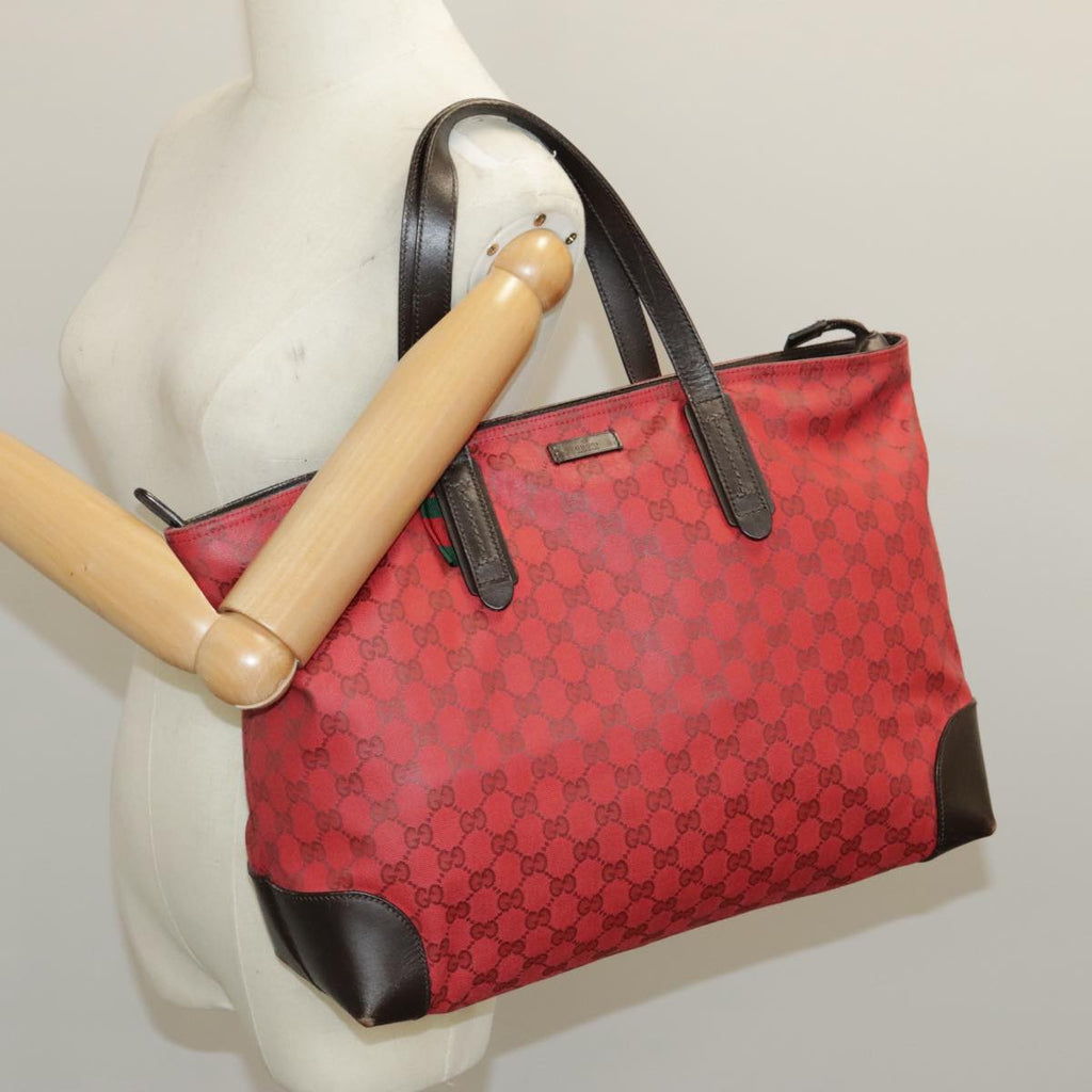 GUCCI GG Canvas Web Sherry Line Tote Bag Red Green gold 308928 97000