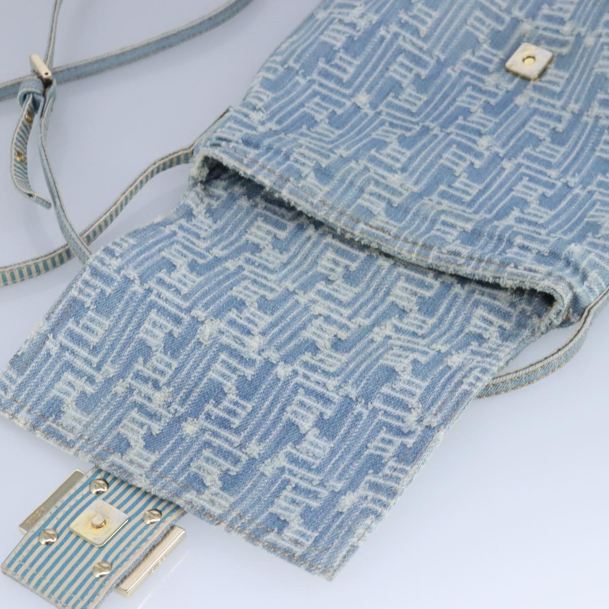 FENDI Zucca Canvas Shoulder Bag Denim Blue Gold 97001