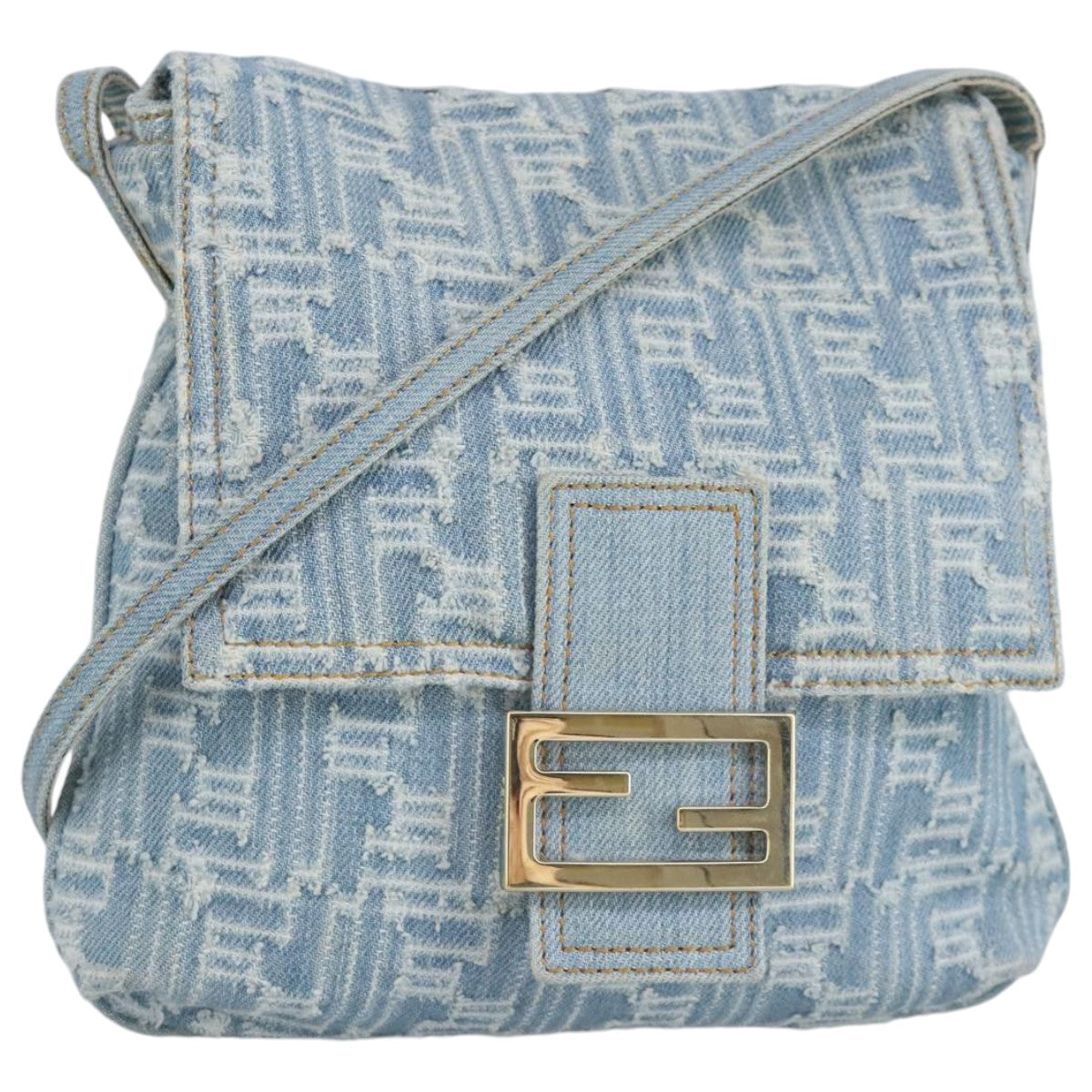 FENDI Zucca Canvas Shoulder Bag Denim Blue Gold 97001