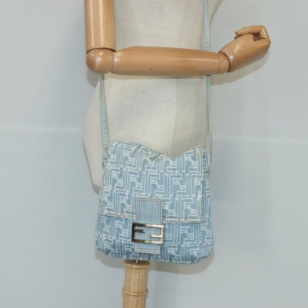 FENDI Zucca Canvas Shoulder Bag Denim Blue Gold 97001