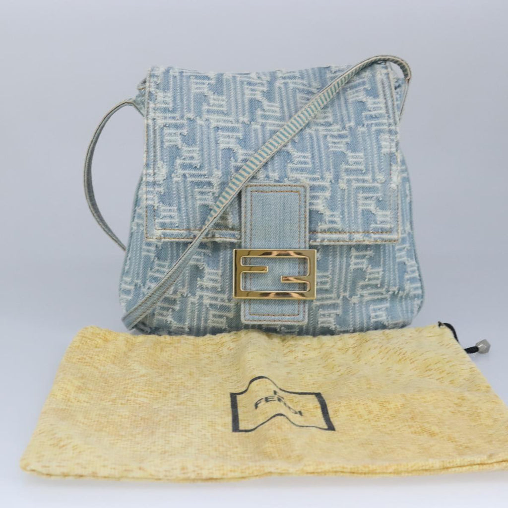 FENDI Zucca Canvas Shoulder Bag Denim Blue Gold 97001